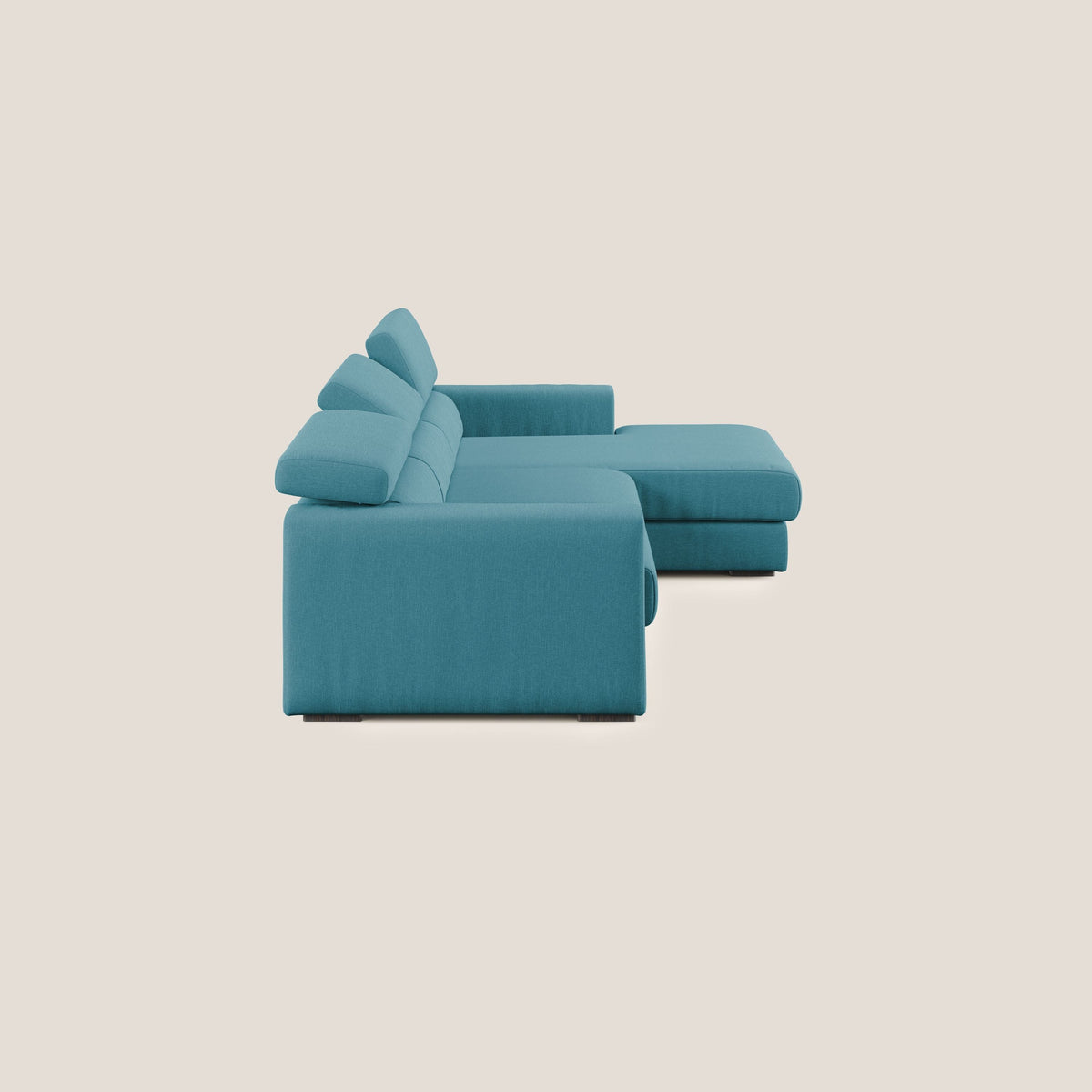 Dylan divano angolare con pouf estraibile poggiapiedi in tessuto simil cotone impermeabile T13 azzurro - divitt.sbs