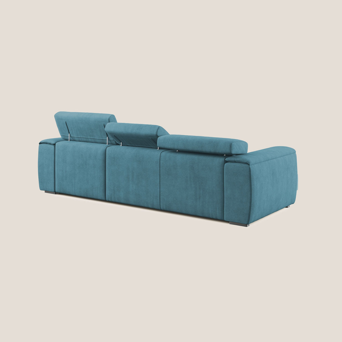 Zeno Divano angolare con pouf estraibile poggiapiedi in tessuto morbido impermeabile T02 azzurro - divitt.sbs