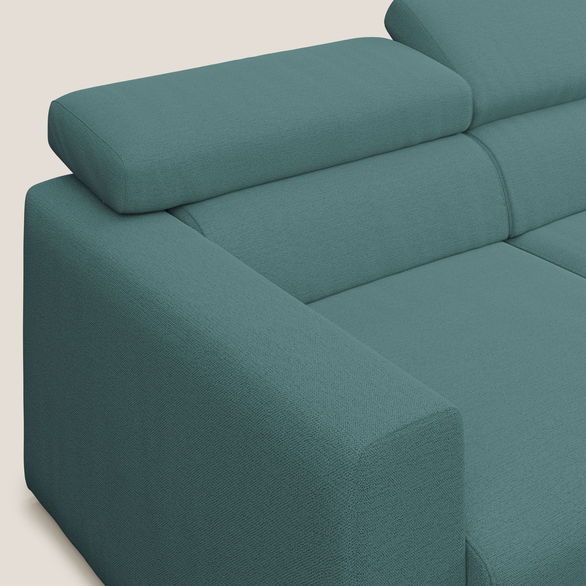 Dylan divano a 3 sedute con pouf estraibile poggiapiedi in tessuto fiammato simil cotone impermeabile T19 petrolio - divitt.sbs
