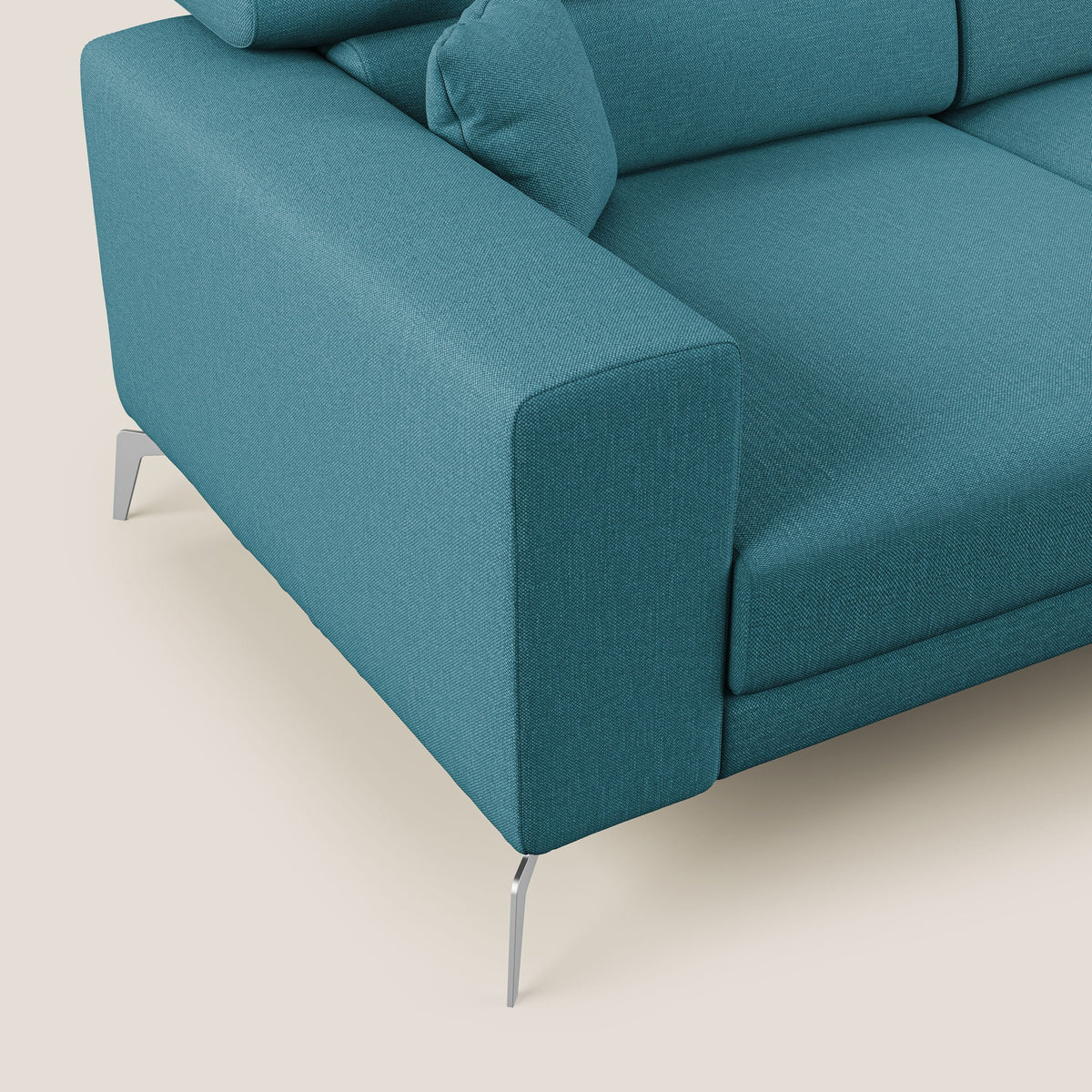 Blade Divano moderno angolare con poggiatesta reclinabili in tessuto impermeabile simil-cotone T13 azzurro - divitt.sbs