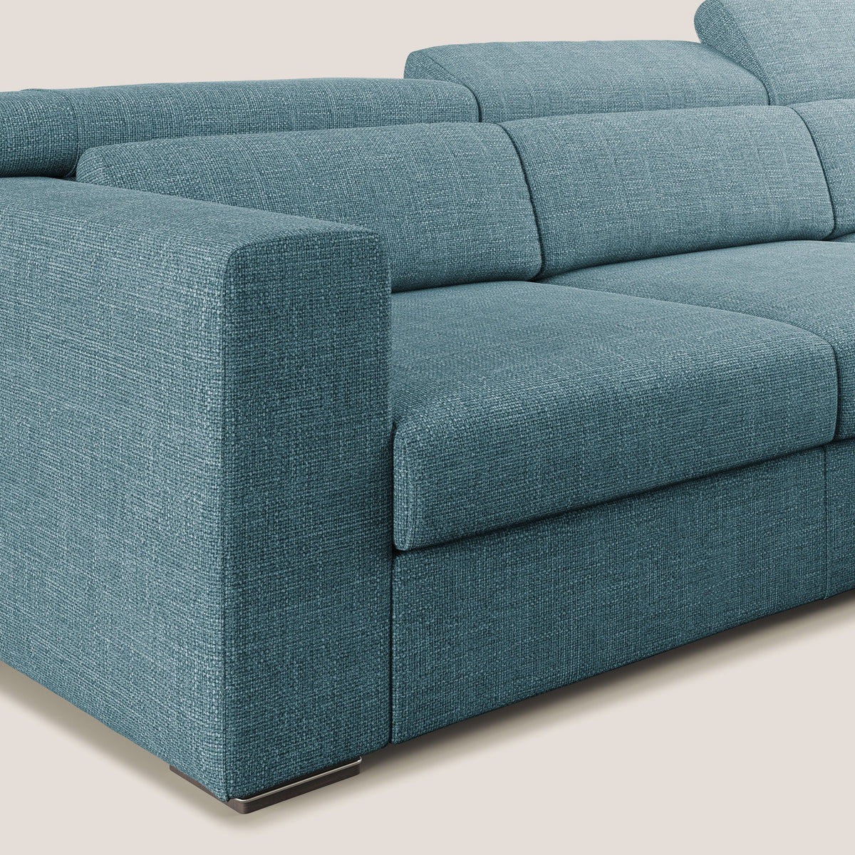 Vegas divano angolare con poggiatesta reclinabili in morbido tessuto impermeabile T06 azzurro - divitt.sbs
