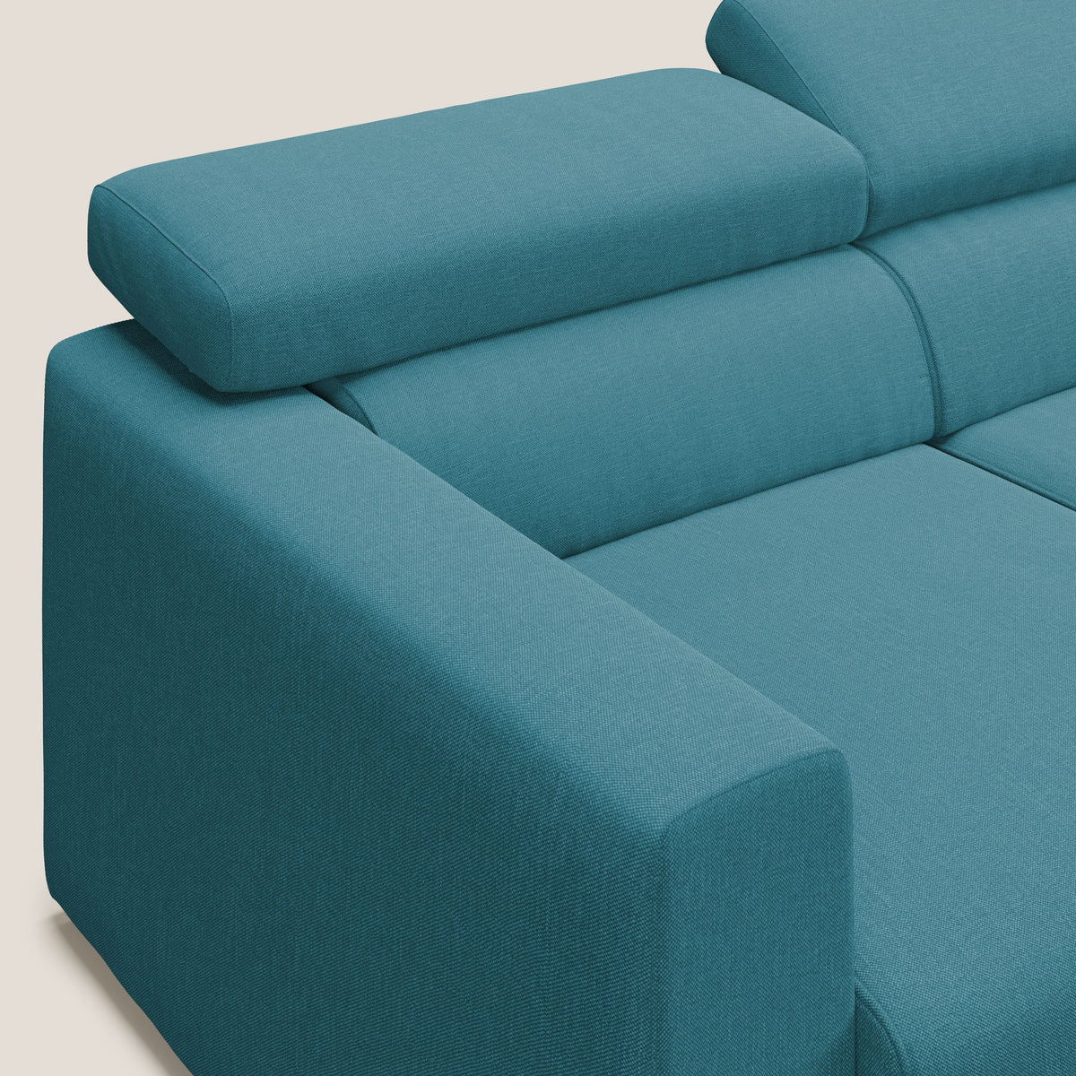 Dylan divano a 3 sedute con pouf estraibile poggiapiedi in tessuto simil cotone impermeabile T13 azzurro - divitt.sbs