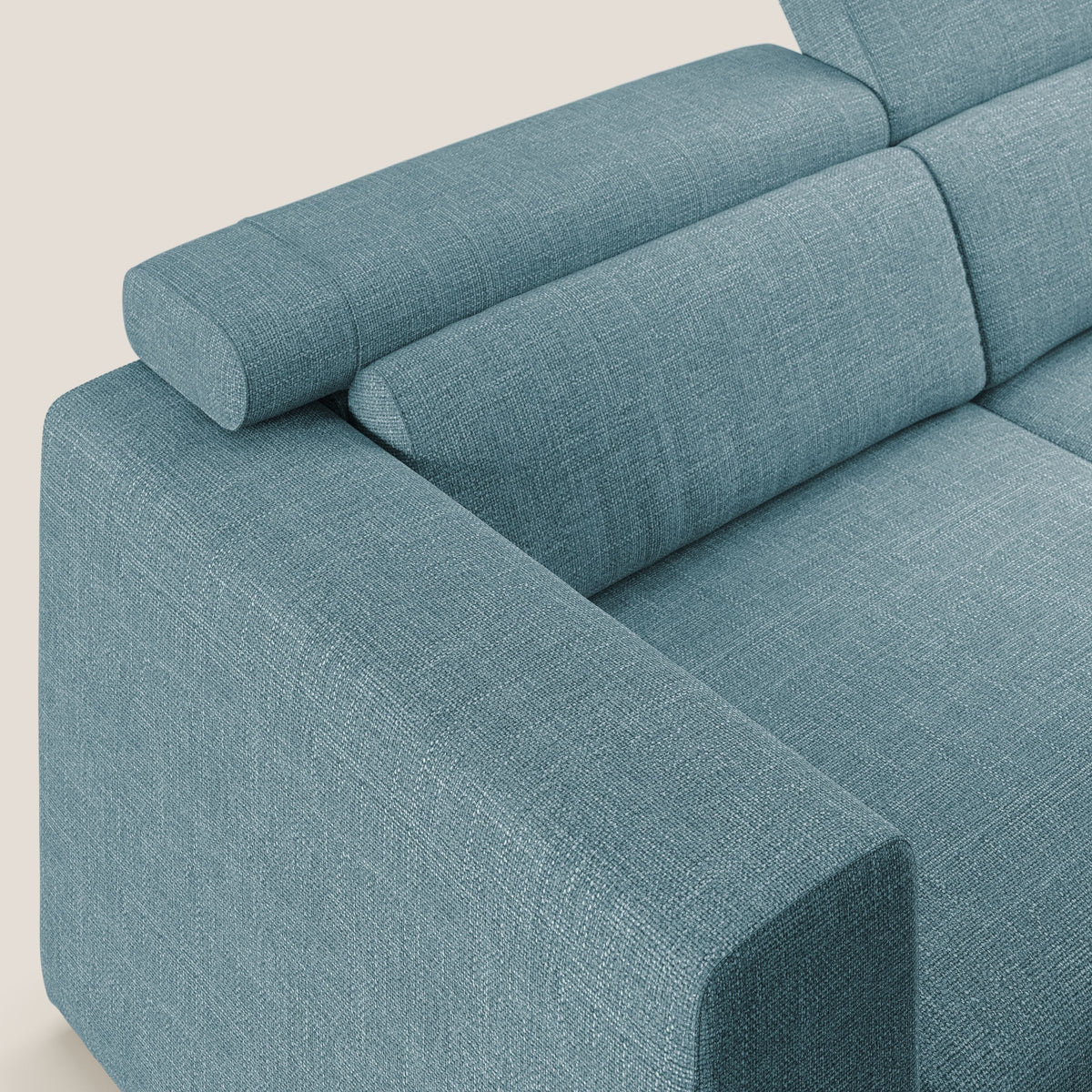 Vegas divano con poggiatesta reclinabili in morbido tessuto impermeabile T06 azzurro - divitt.sbs
