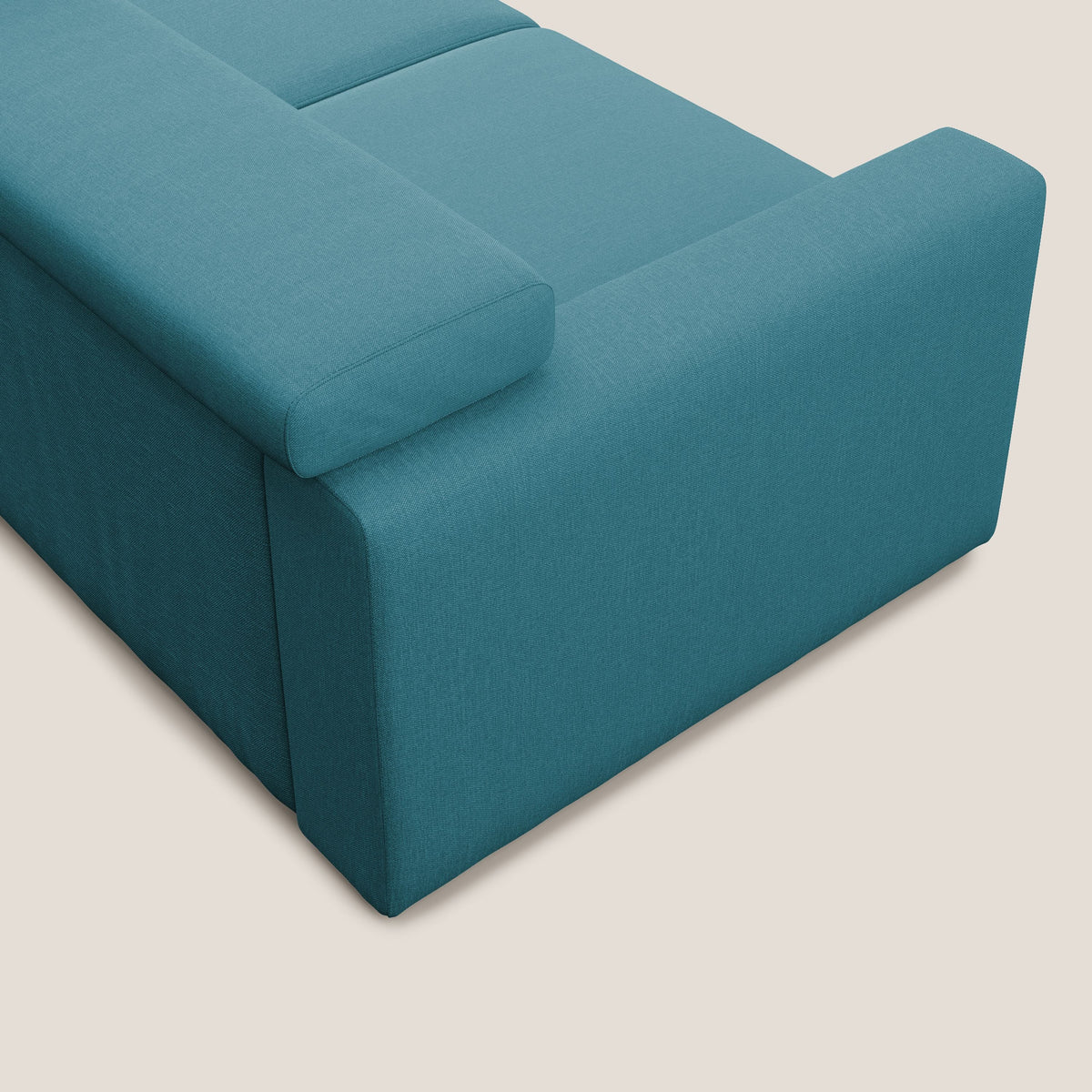 Dylan divano allungabile con pouf estraibile poggiapiedi in tessuto simil cotone impermeabile T13 azzurro - divitt.sbs