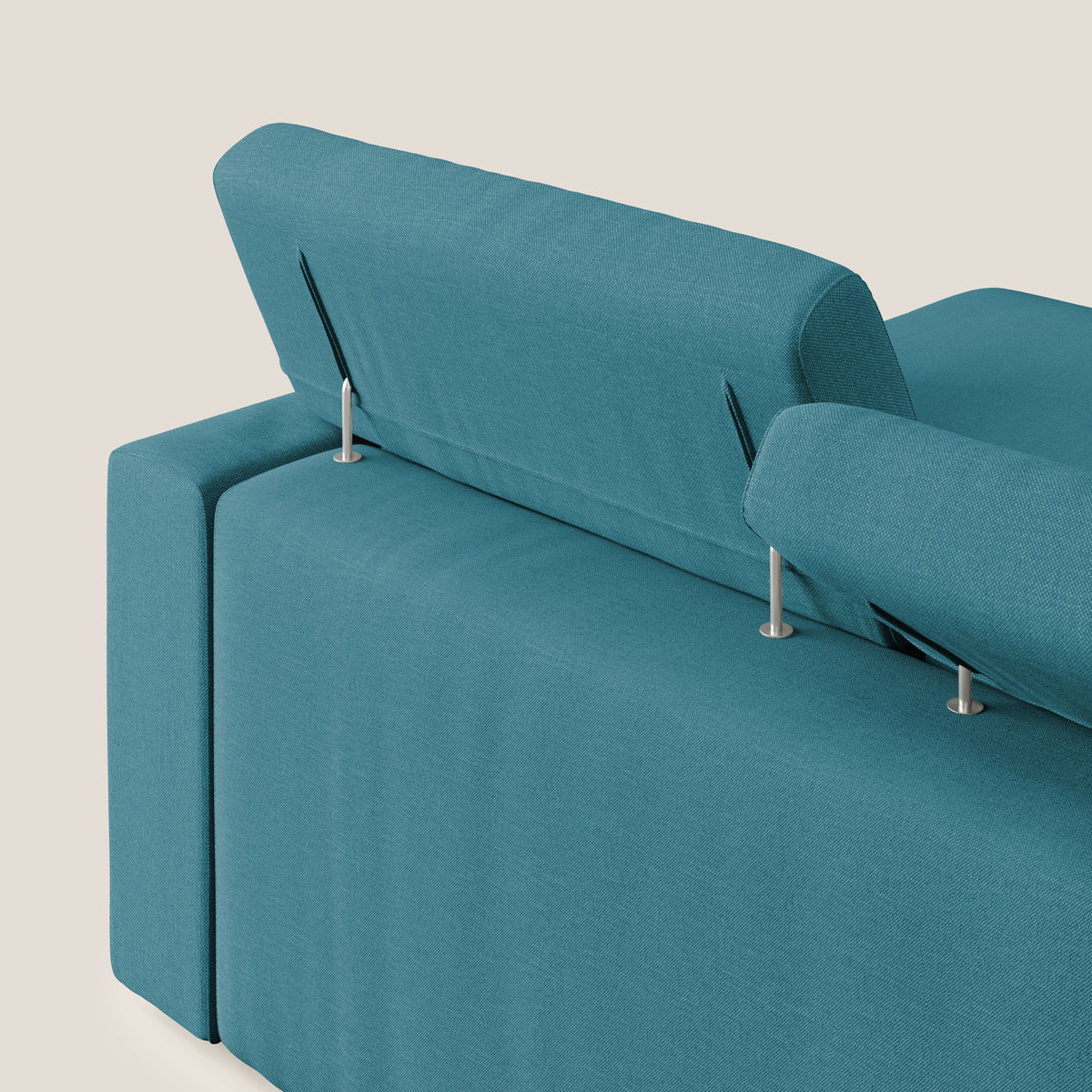 Dylan divano angolare con pouf estraibile poggiapiedi in tessuto simil cotone impermeabile T13 azzurro - divitt.sbs