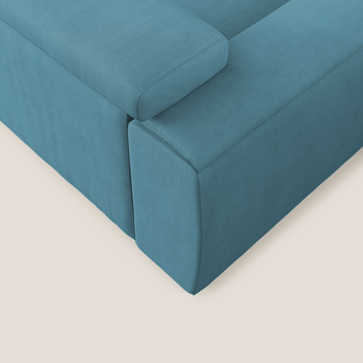 Zeno Divano con pouf estraibile poggiapiedi in tessuto morbido impermeabile T02 azzurro - divitt.sbs