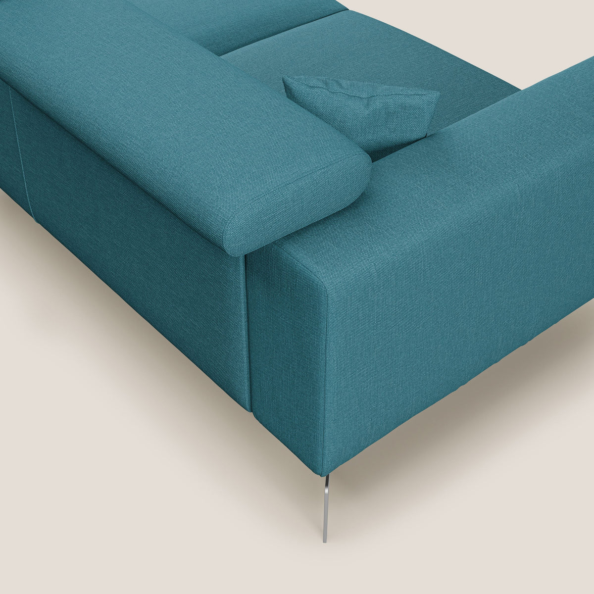 Blade Divano moderno angolare con poggiatesta reclinabili in tessuto impermeabile simil-cotone T13 azzurro - divitt.sbs