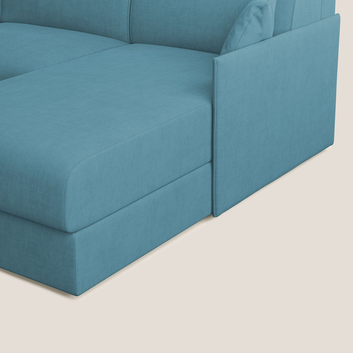 Evans Divano letto angolare con penisola in morbido tessuto impermeabile T02 azzurro - divitt.sbs