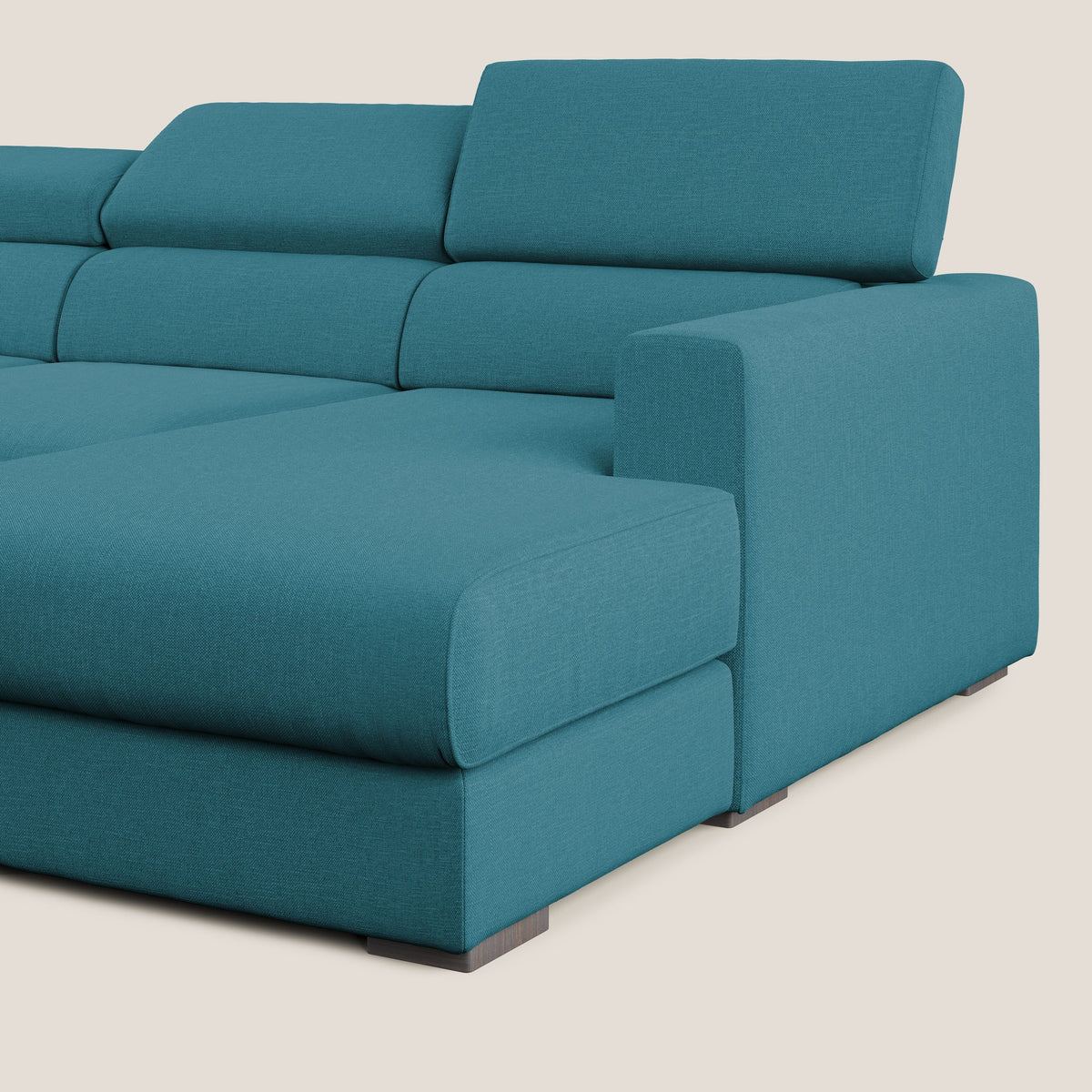 Dylan divano angolare con pouf estraibile poggiapiedi in tessuto simil cotone impermeabile T13 azzurro - divitt.sbs