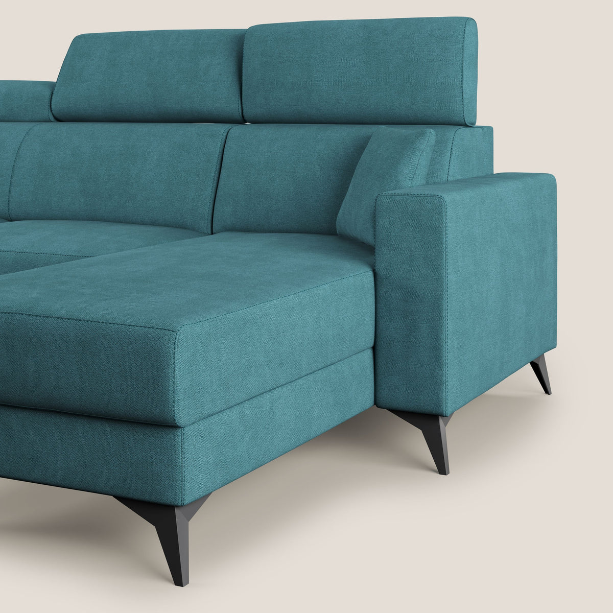 Pegaso divano letto angolare con poggiatesta reclinabili e rivestimento impermeabile T02 azzurro - divitt.sbs