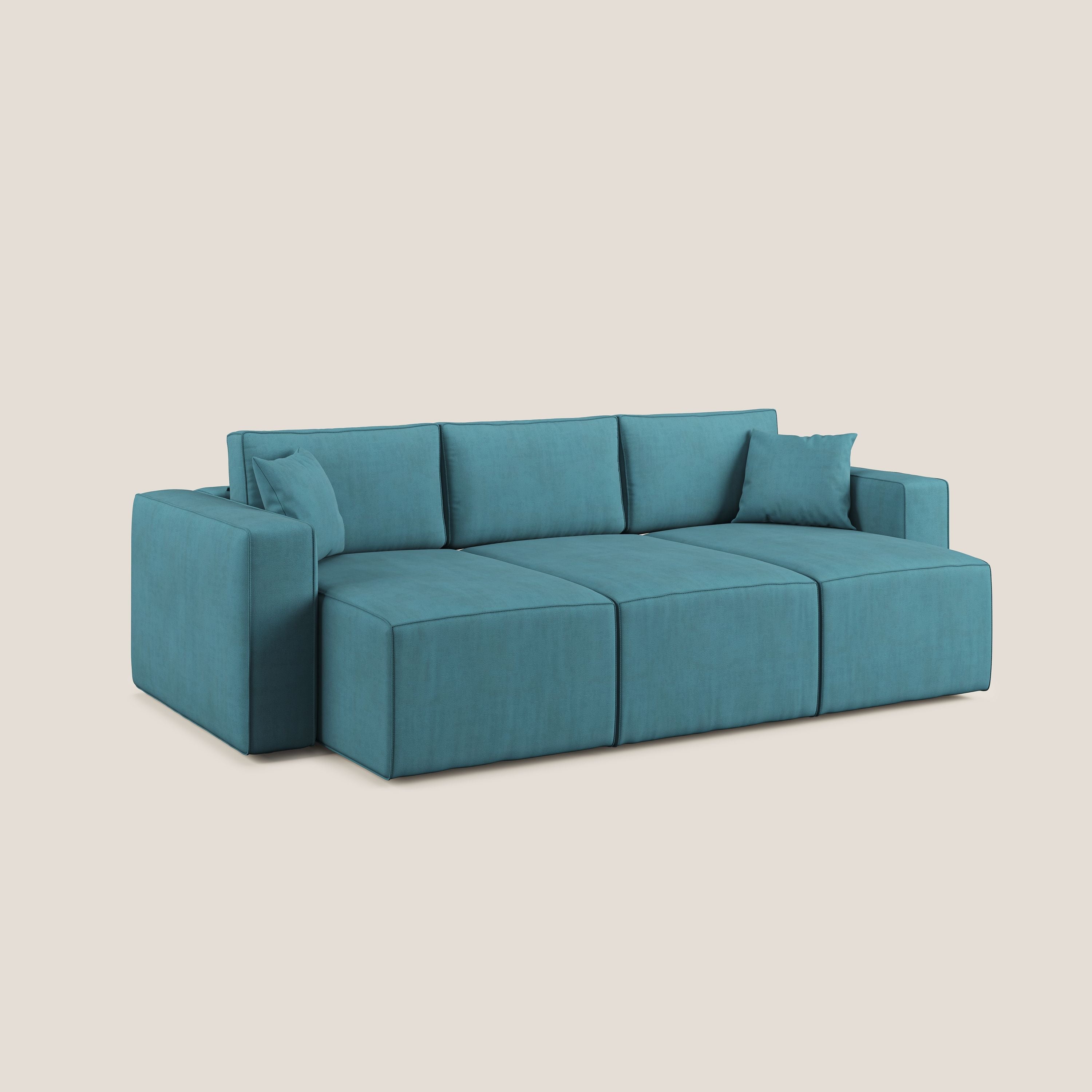 Morfeo divano con 3 sedute estraibili in morbido tessuto impermeabile T02 azzurro - divitt.sbs