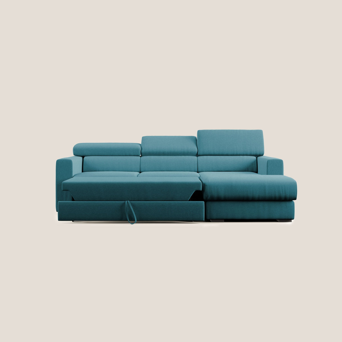 Dylan divano angolare con pouf estraibile poggiapiedi in tessuto simil cotone impermeabile T13 azzurro - divitt.sbs