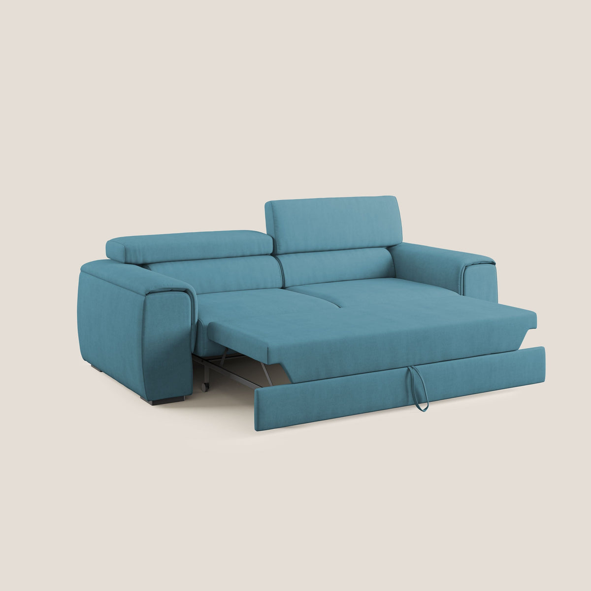 Zeno Divano con pouf estraibile poggiapiedi in tessuto morbido impermeabile T02 azzurro - divitt.sbs