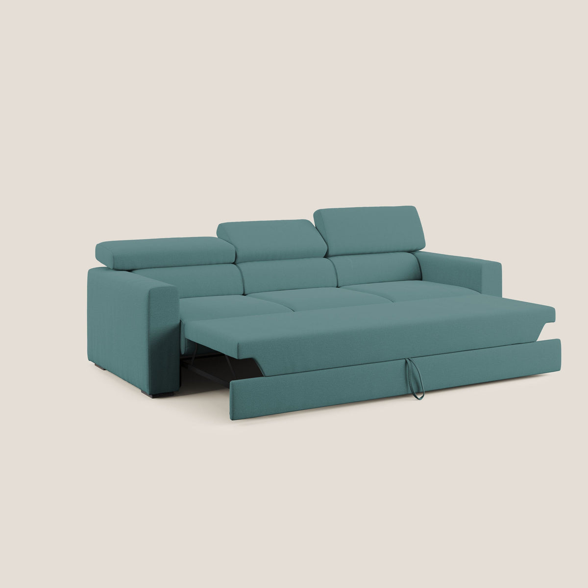 Dylan divano a 3 sedute con pouf estraibile poggiapiedi in tessuto fiammato simil cotone impermeabile T19 petrolio - divitt.sbs