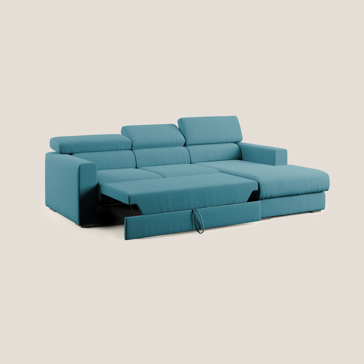 Dylan divano angolare con pouf estraibile poggiapiedi in tessuto simil cotone impermeabile T13 azzurro - divitt.sbs