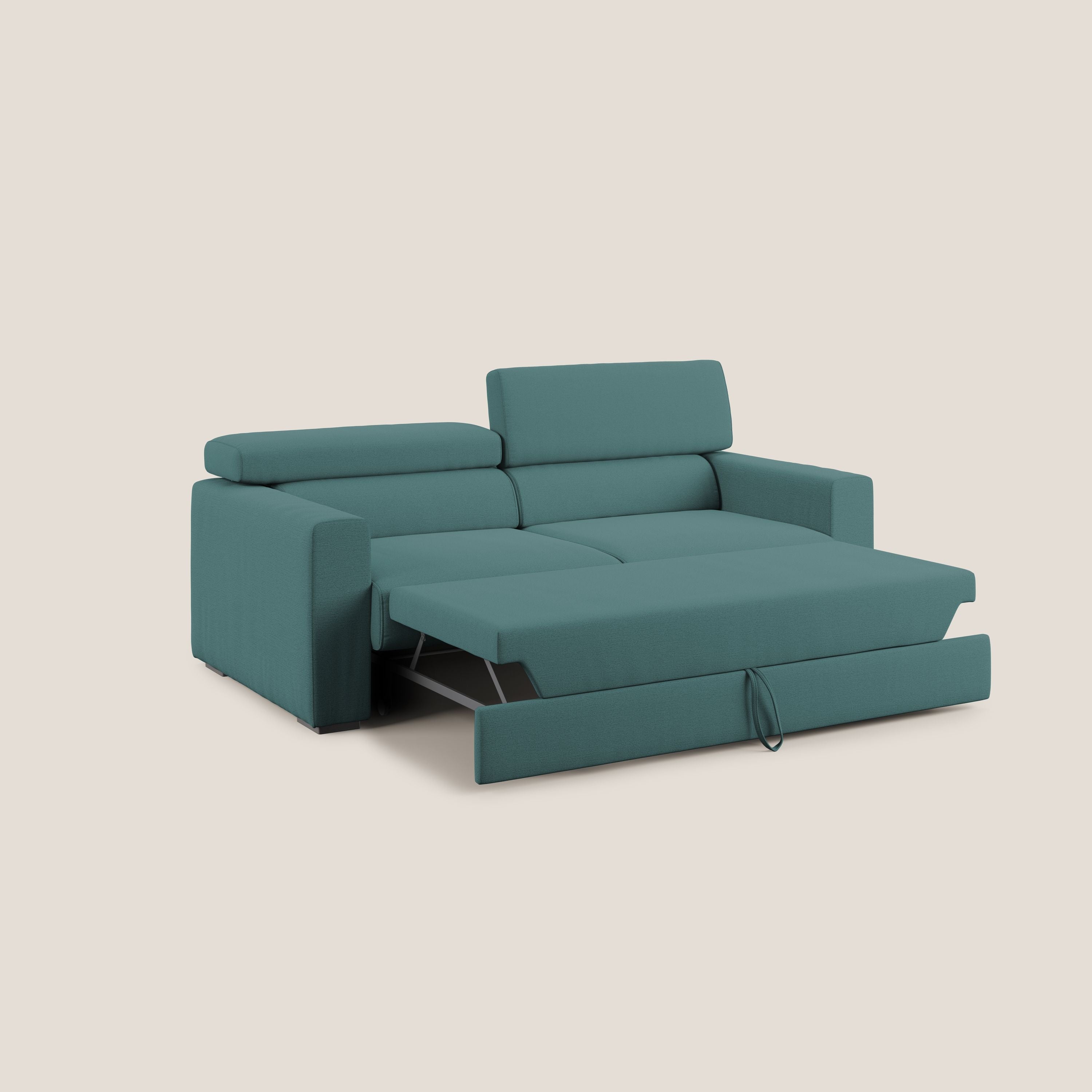 Dylan divano allungabile con pouf estraibile poggiapiedi in tessuto fiammato simil cotone impermeabile T19 petrolio - divitt.sbs