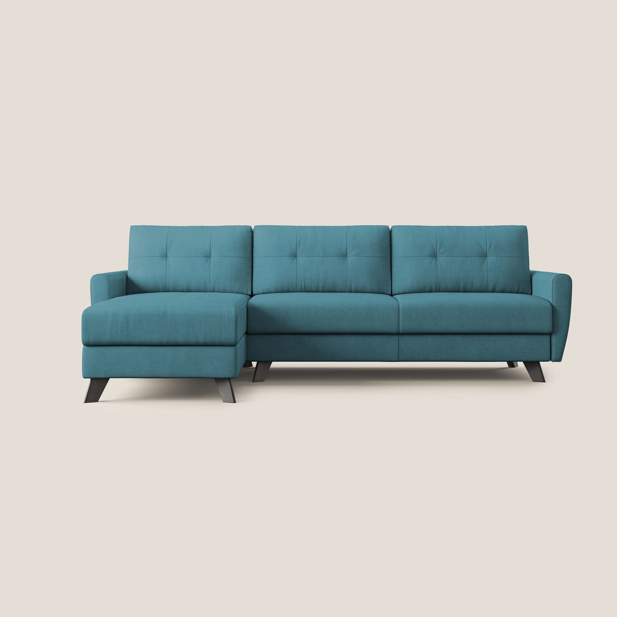 Callisto Divano letto angolare con penisola in tessuto morbido impermeabile T02 azzurro - divitt.sbs