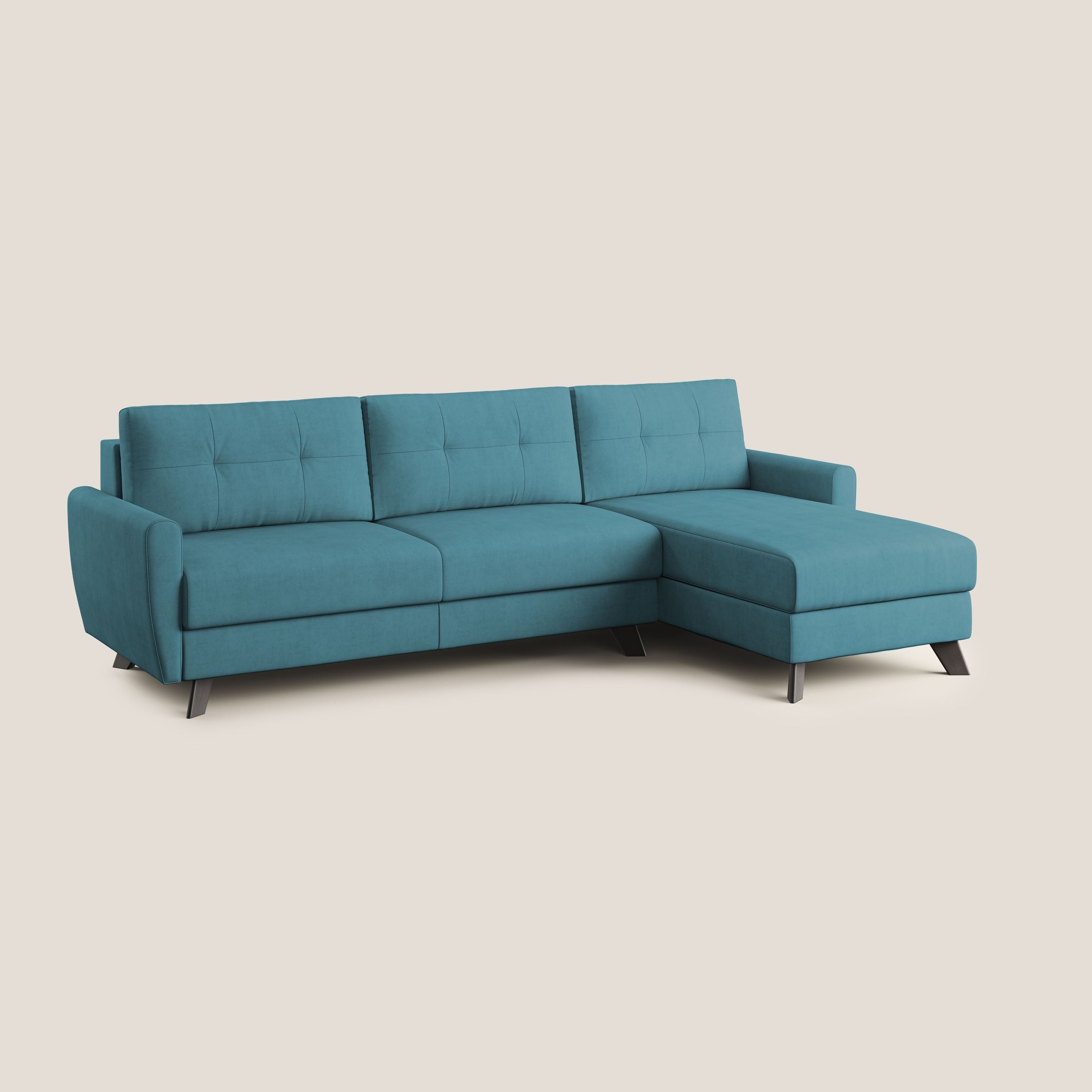 Callisto Divano letto angolare con penisola in tessuto morbido impermeabile T02 azzurro - divitt.sbs