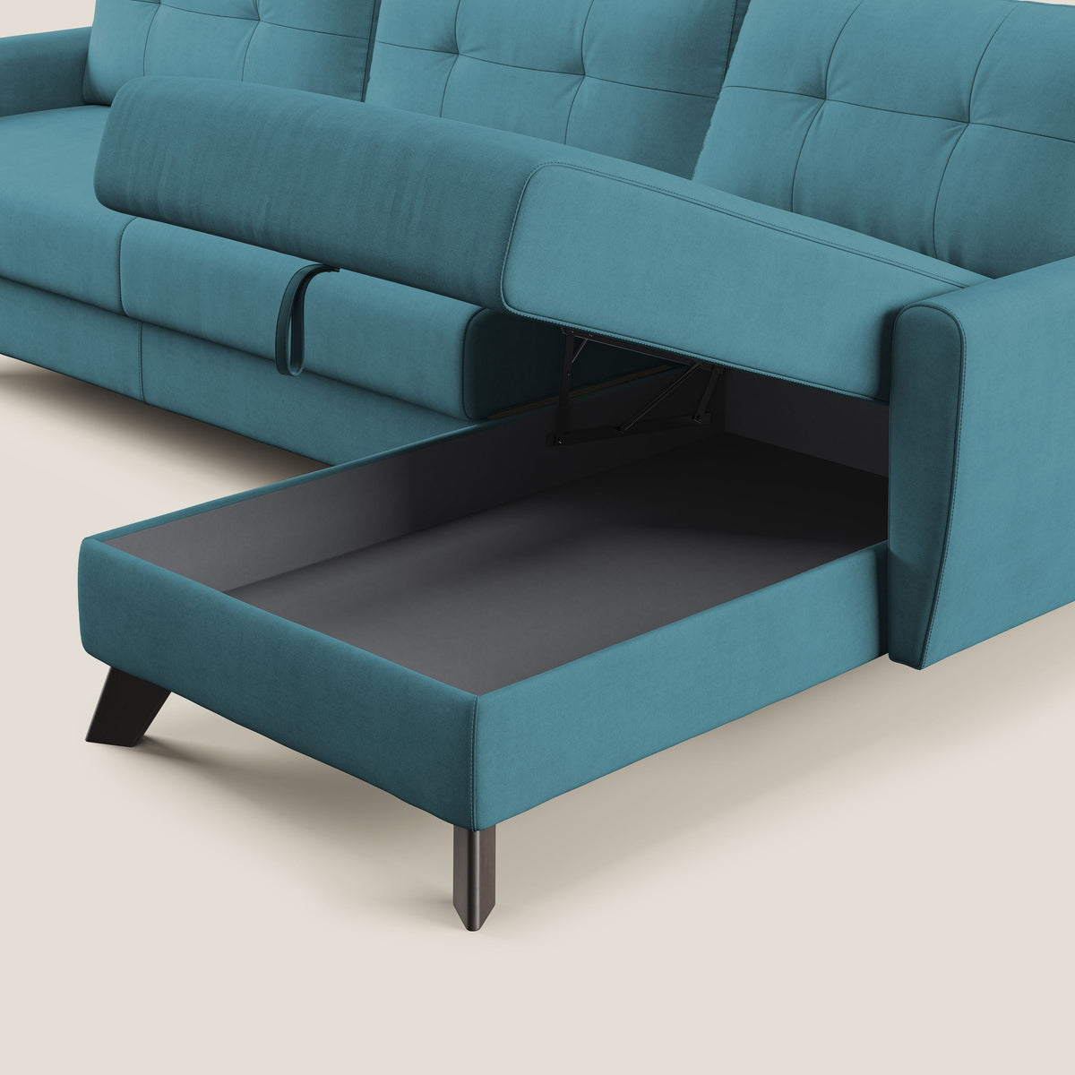 Callisto Divano letto angolare con penisola in tessuto morbido impermeabile T02 azzurro - divitt.sbs