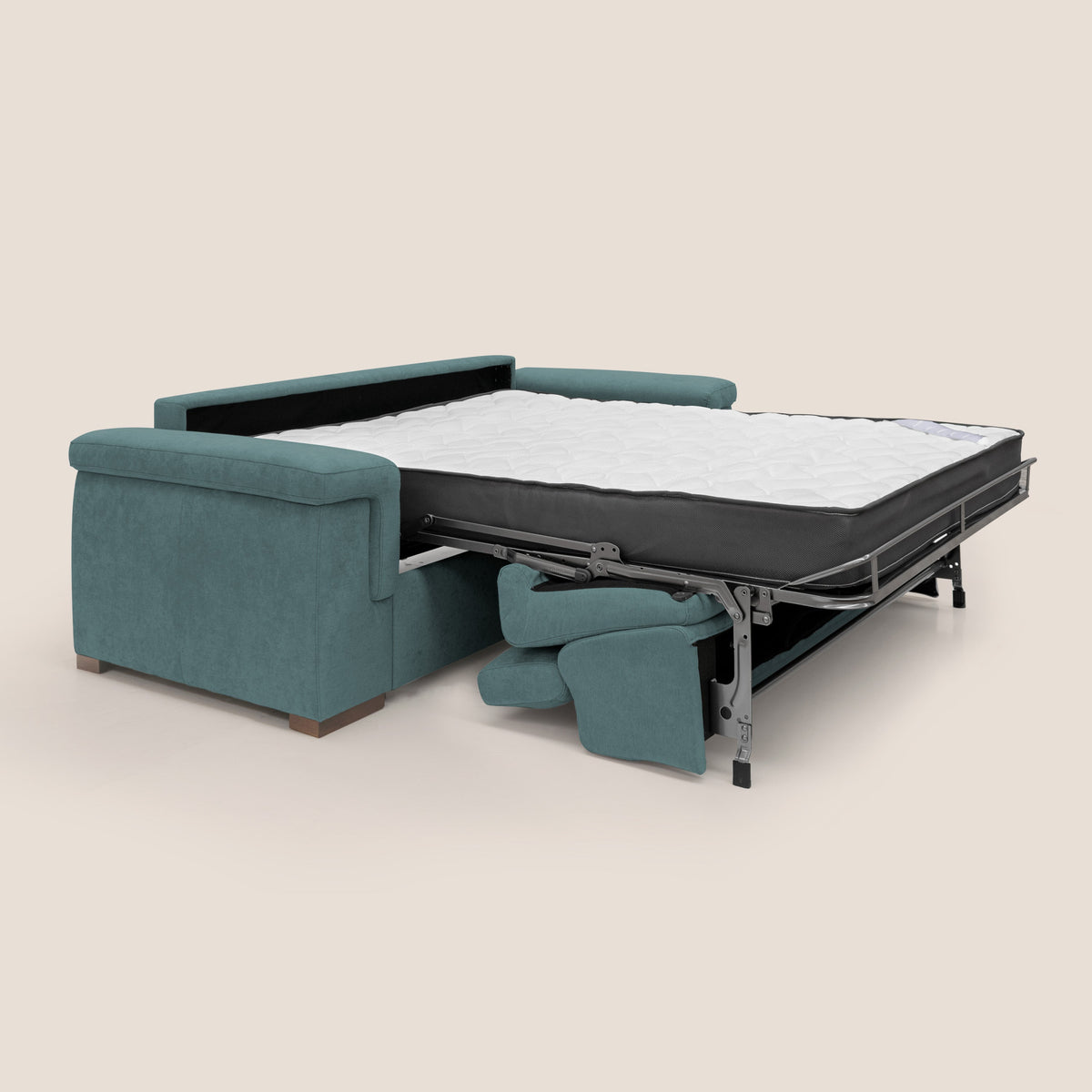Giunone divano letto con materasso alto 18 cm e poggiatesta reclinabili in tessuto impermeabile T02 petrolio - divitt.sbs