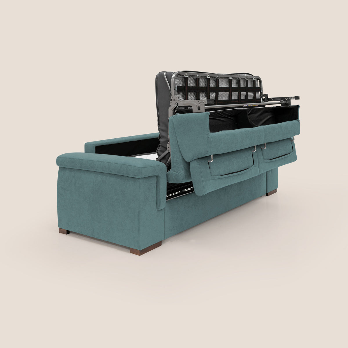 Giunone divano letto con materasso alto 18 cm e poggiatesta reclinabili in tessuto impermeabile T02 petrolio - divitt.sbs