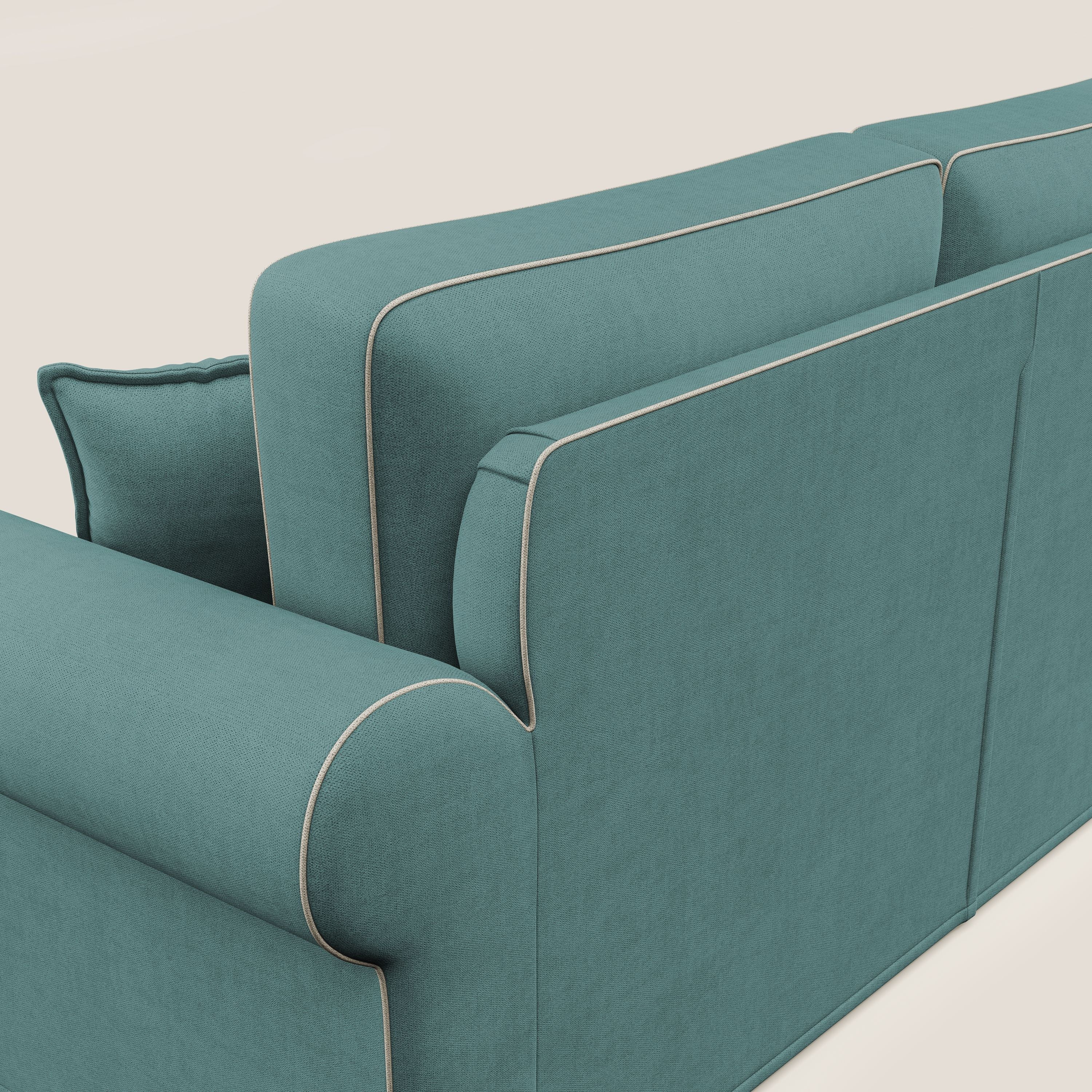 Lady divano classico bicolore in piuma d'oca realizzato con tessuto impermeabile T02 petrolio - panna - divitt.sbs
