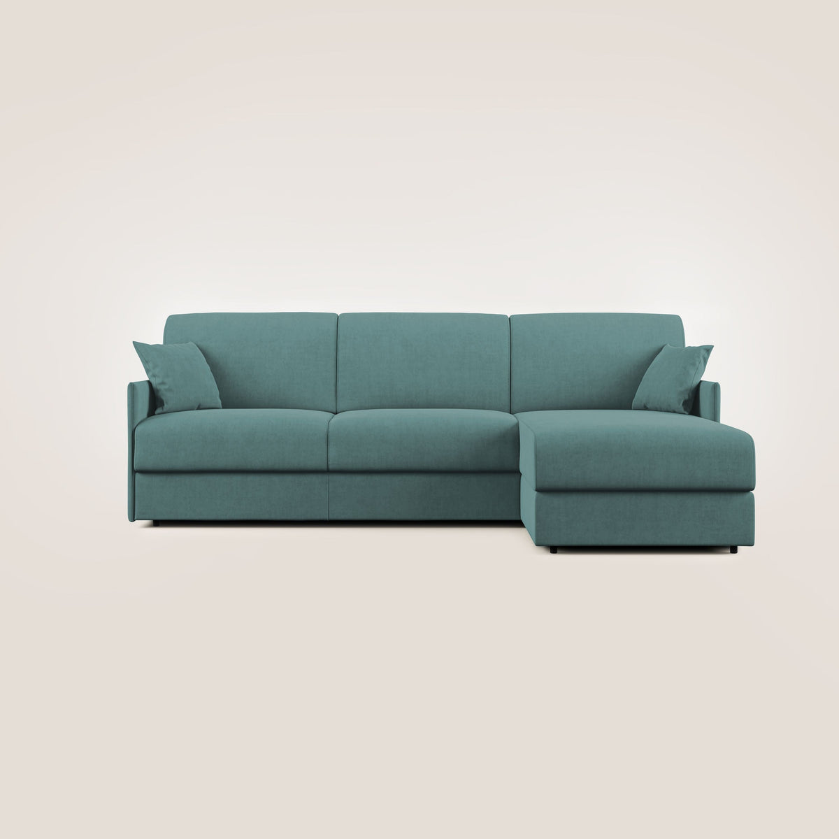 Evans Divano letto angolare con penisola in morbido tessuto impermeabile T02 petrolio - divitt.sbs