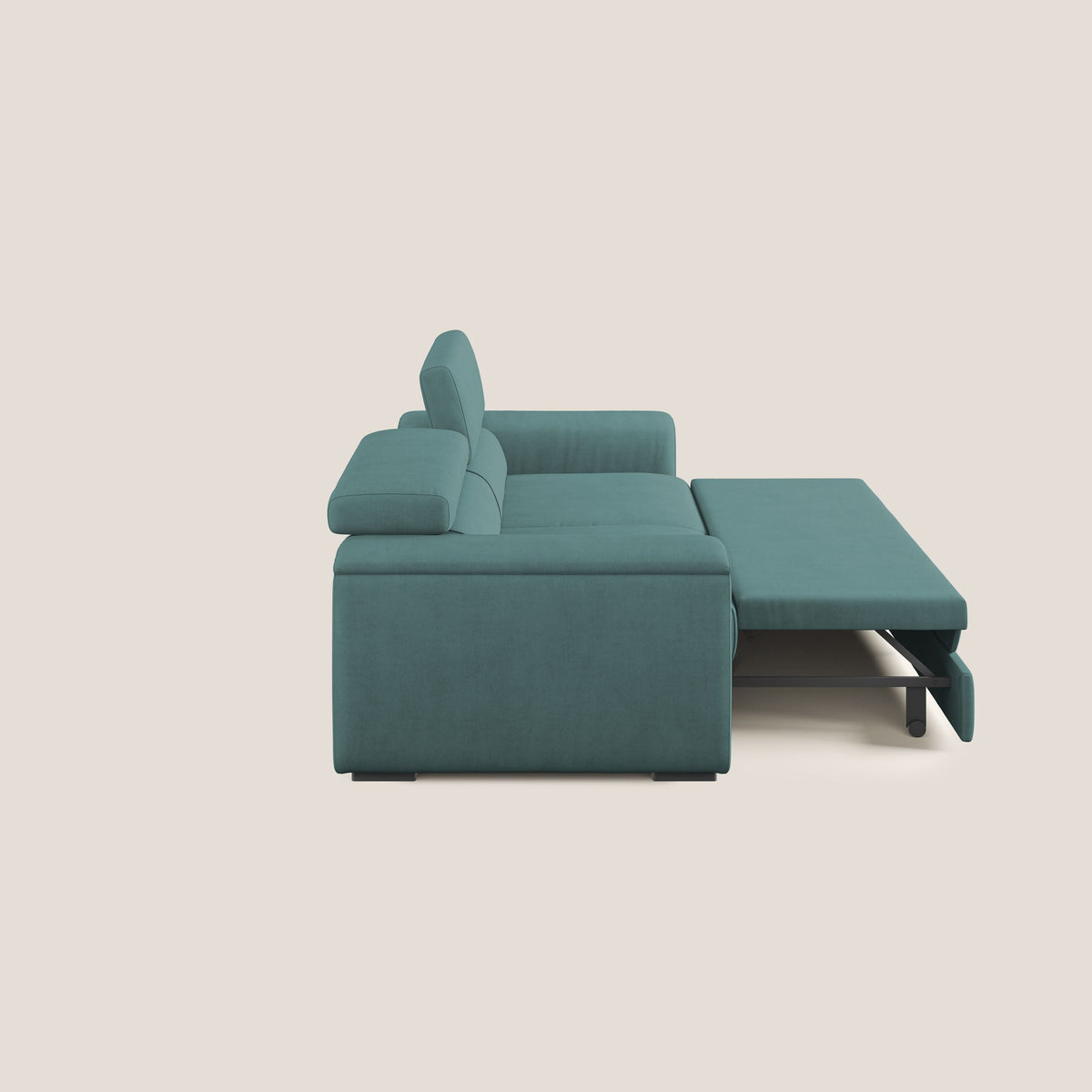 Zeno Divano con pouf estraibile poggiapiedi in tessuto morbido impermeabile T02 petrolio - divitt.sbs