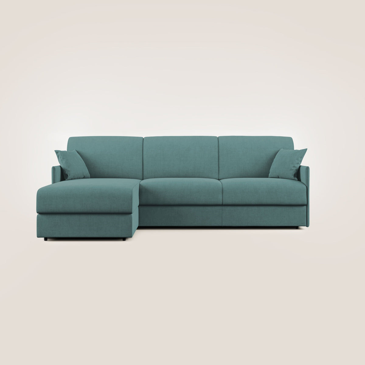 Evans Divano letto angolare con penisola in morbido tessuto impermeabile T02 petrolio - divitt.sbs