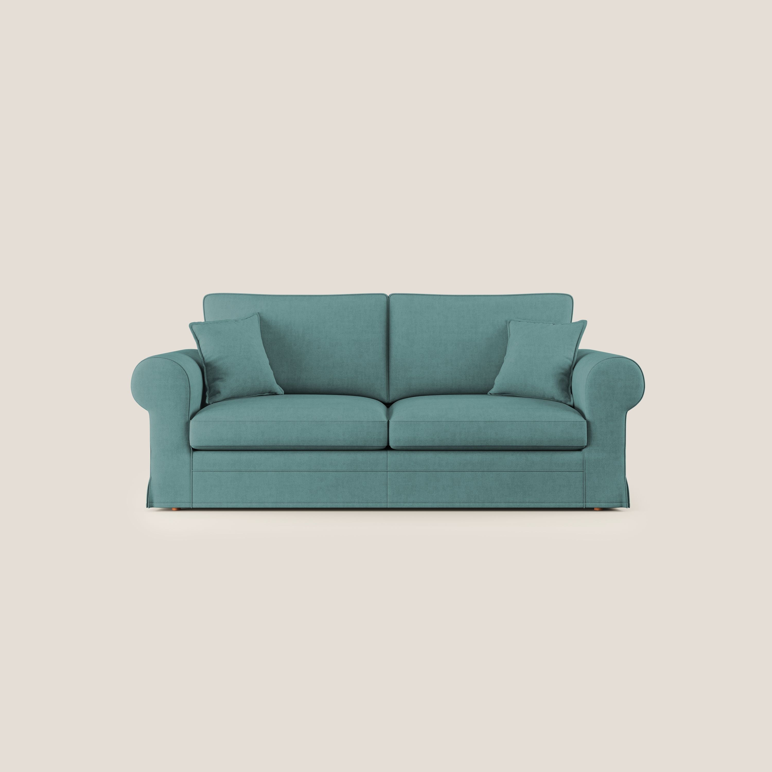 Lady divano classico in piuma d'oca realizzato con tessuto impermeabile T02 petrolio - divitt.sbs
