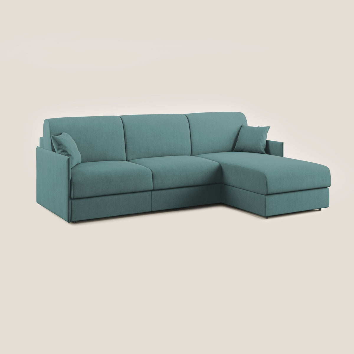 Evans Divano letto angolare con penisola in morbido tessuto impermeabile T02 petrolio - divitt.sbs
