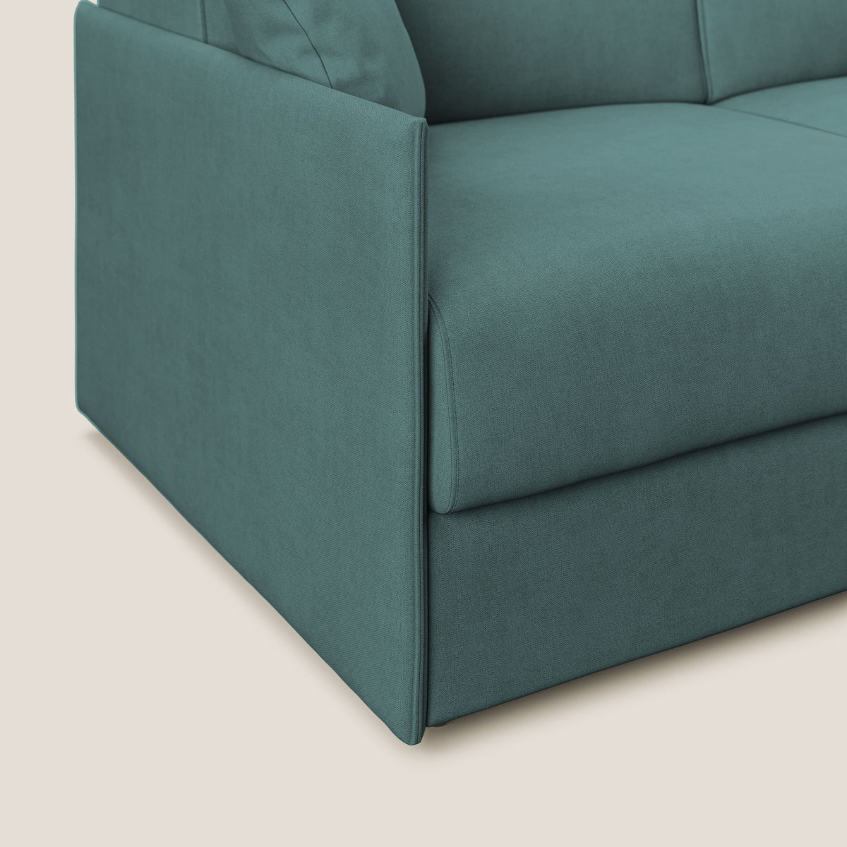 Evans Divano letto angolare con penisola in morbido tessuto impermeabile T02 petrolio - divitt.sbs