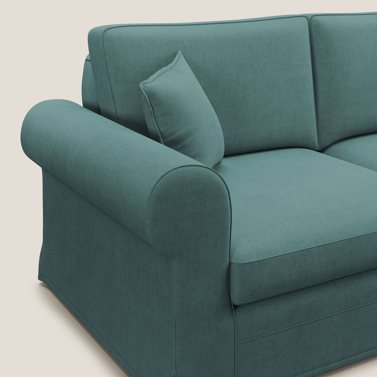 Lady divano classico in piuma d'oca realizzato con tessuto impermeabile T02 petrolio - divitt.sbs