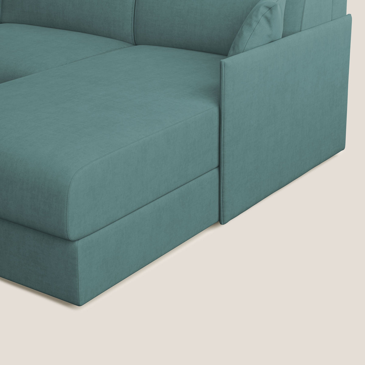 Evans Divano letto angolare con penisola in morbido tessuto impermeabile T02 petrolio - divitt.sbs