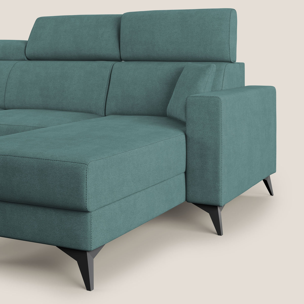 Pegaso divano letto angolare con poggiatesta reclinabili e rivestimento impermeabile T02 petrolio - divitt.sbs