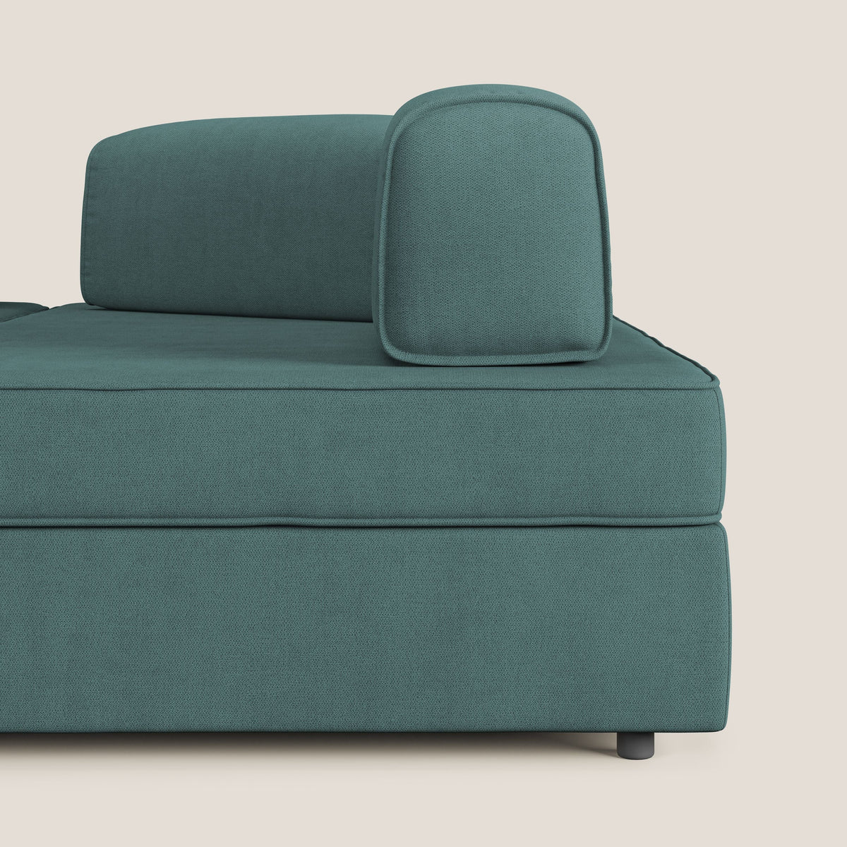Liberty divano angolare con pouf estraibile e schienali movibili in tessuto morbido impermeabile T02 petrolio - divitt.sbs