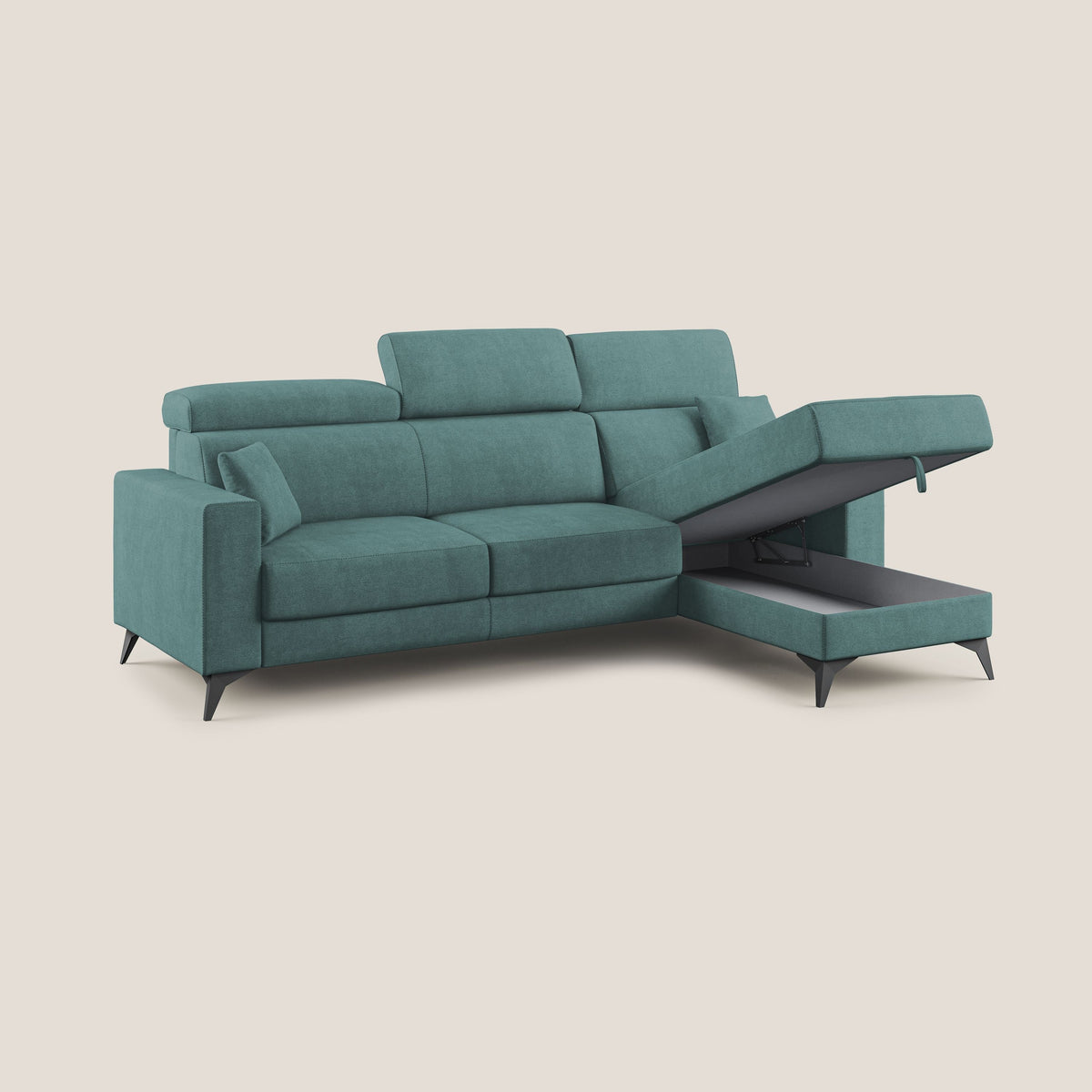 Pegaso divano letto angolare con poggiatesta reclinabili e rivestimento impermeabile T02 petrolio - divitt.sbs