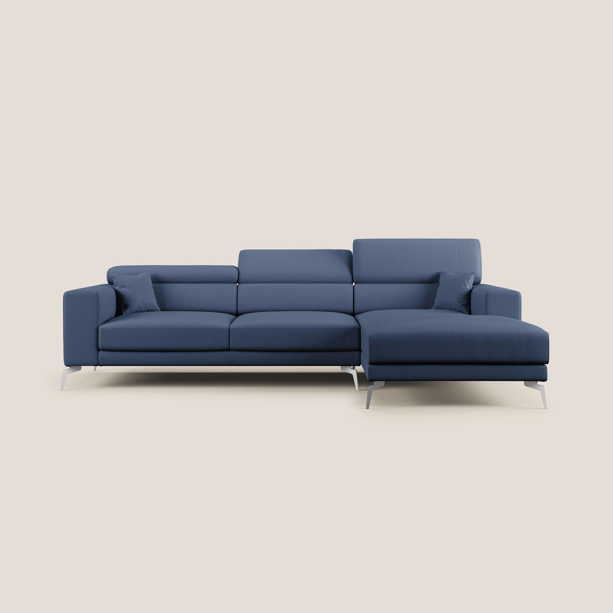 Blade Divano moderno angolare con poggiatesta reclinabili in Ecopelle T04 blu - divitt.sbs