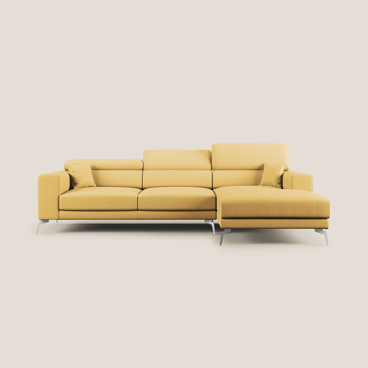 Blade Divano moderno angolare con poggiatesta reclinabili in Ecopelle T04 giallo - divitt.sbs
