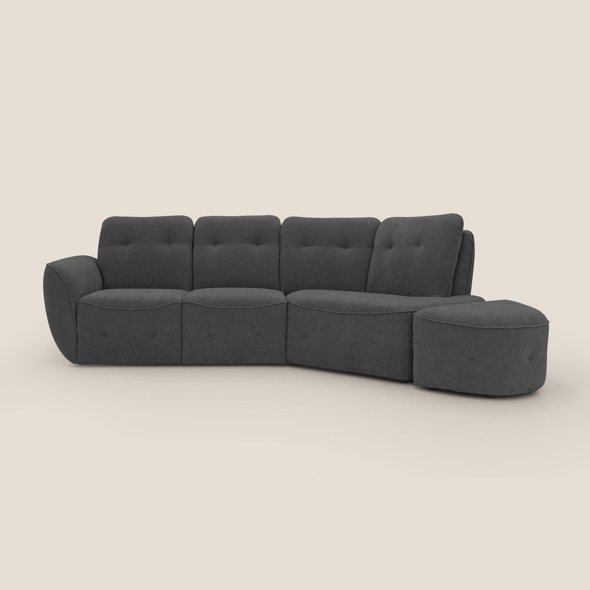 Cerbero divano angolare con pouf mobile in morbido bouclé impermeabile T07 antracite - divitt.sbs