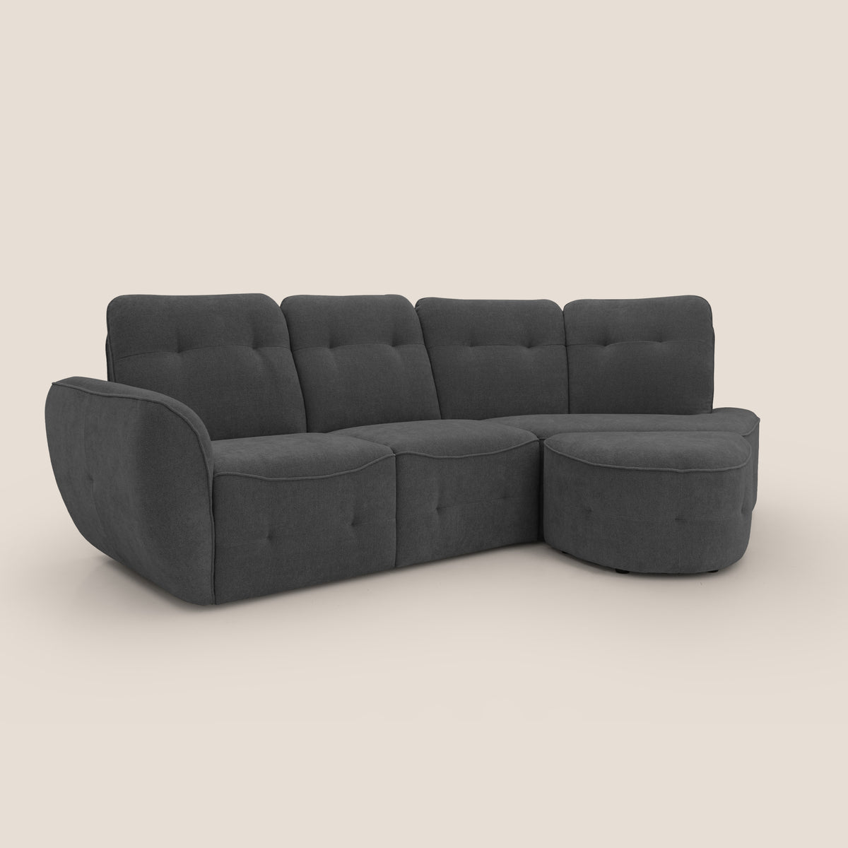 Cerbero divano angolare con pouf mobile in morbido bouclé impermeabile T07 antracite - divitt.sbs