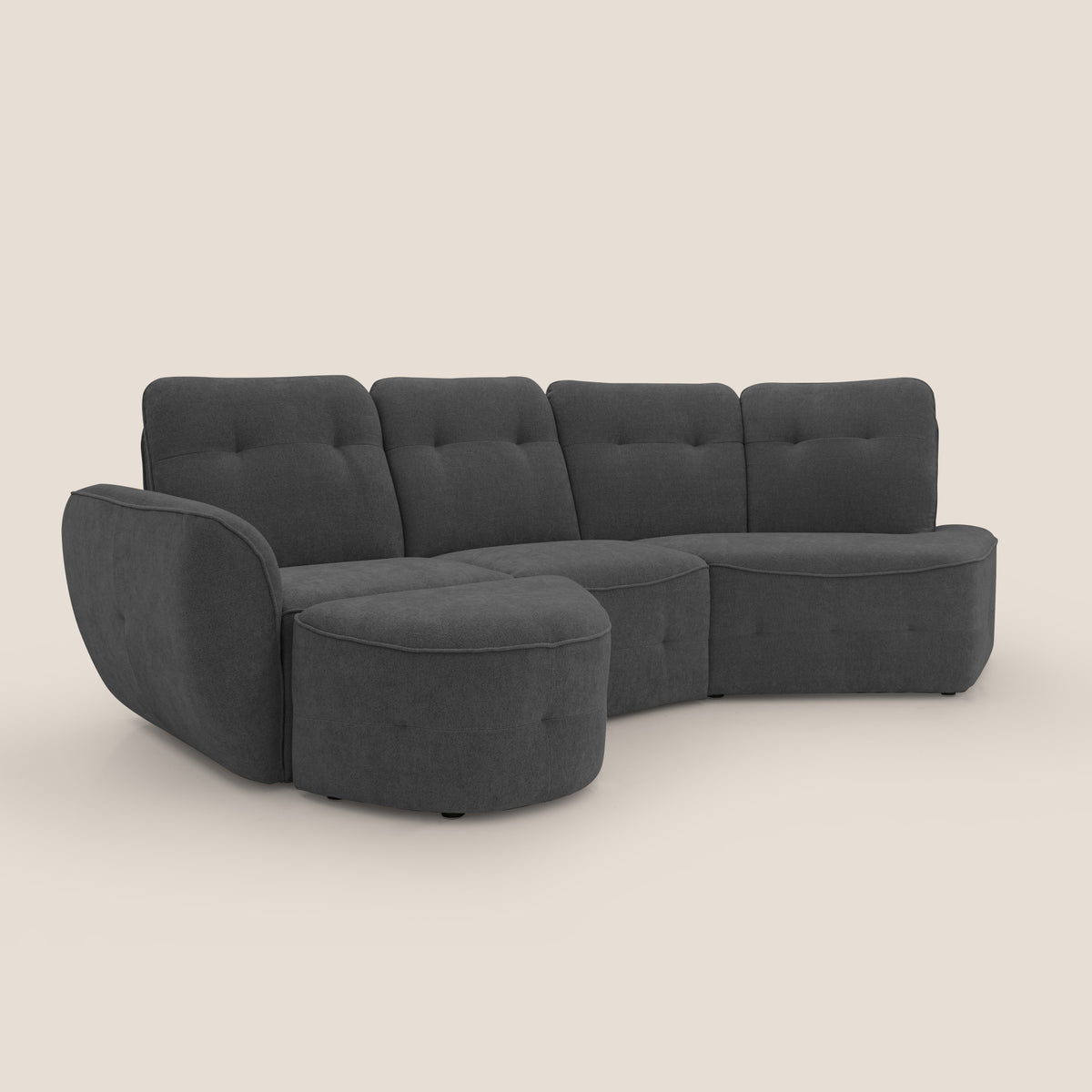 Cerbero divano angolare con pouf mobile in morbido bouclé impermeabile T07 antracite - divitt.sbs