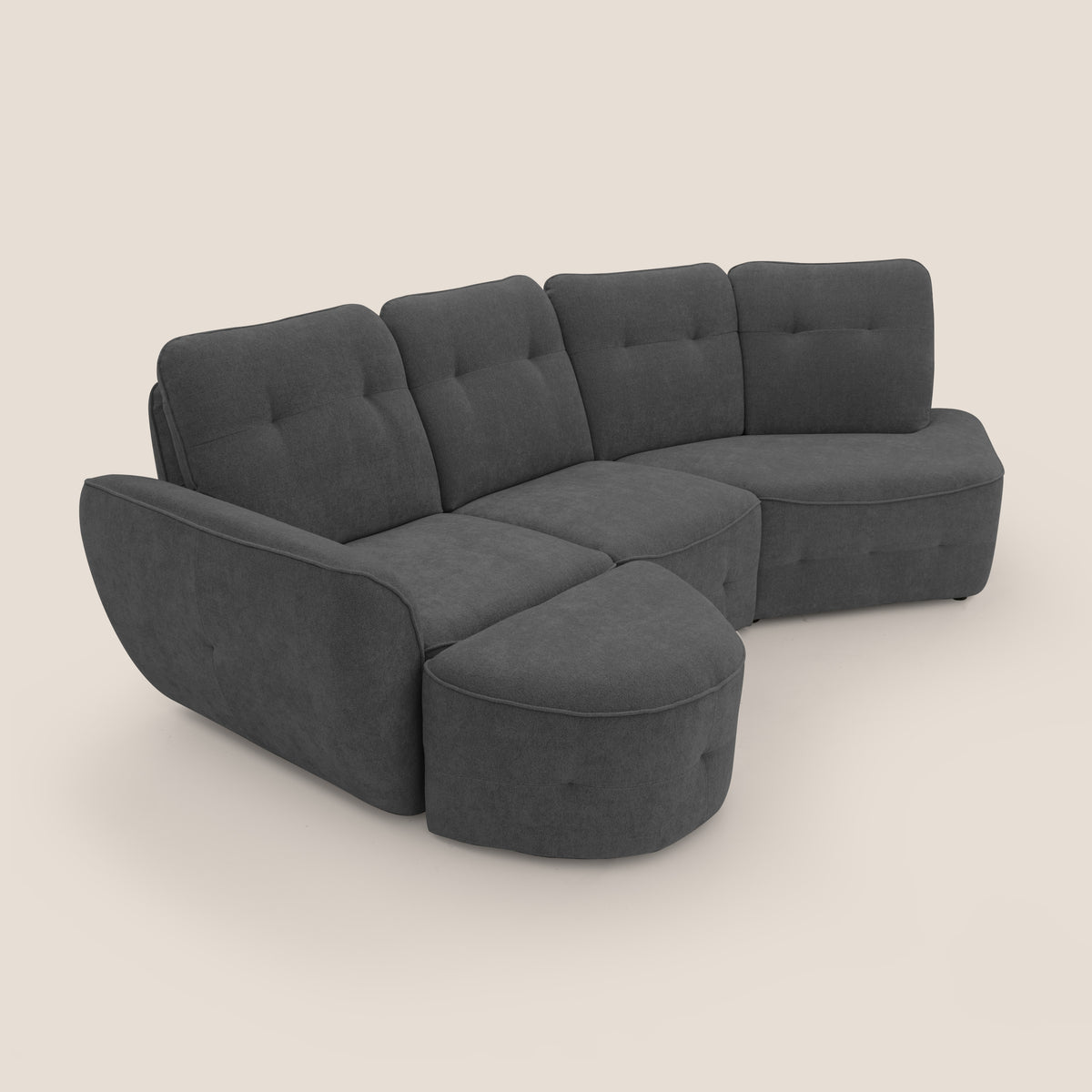 Cerbero divano angolare con pouf mobile in morbido bouclé impermeabile T07 antracite - divitt.sbs