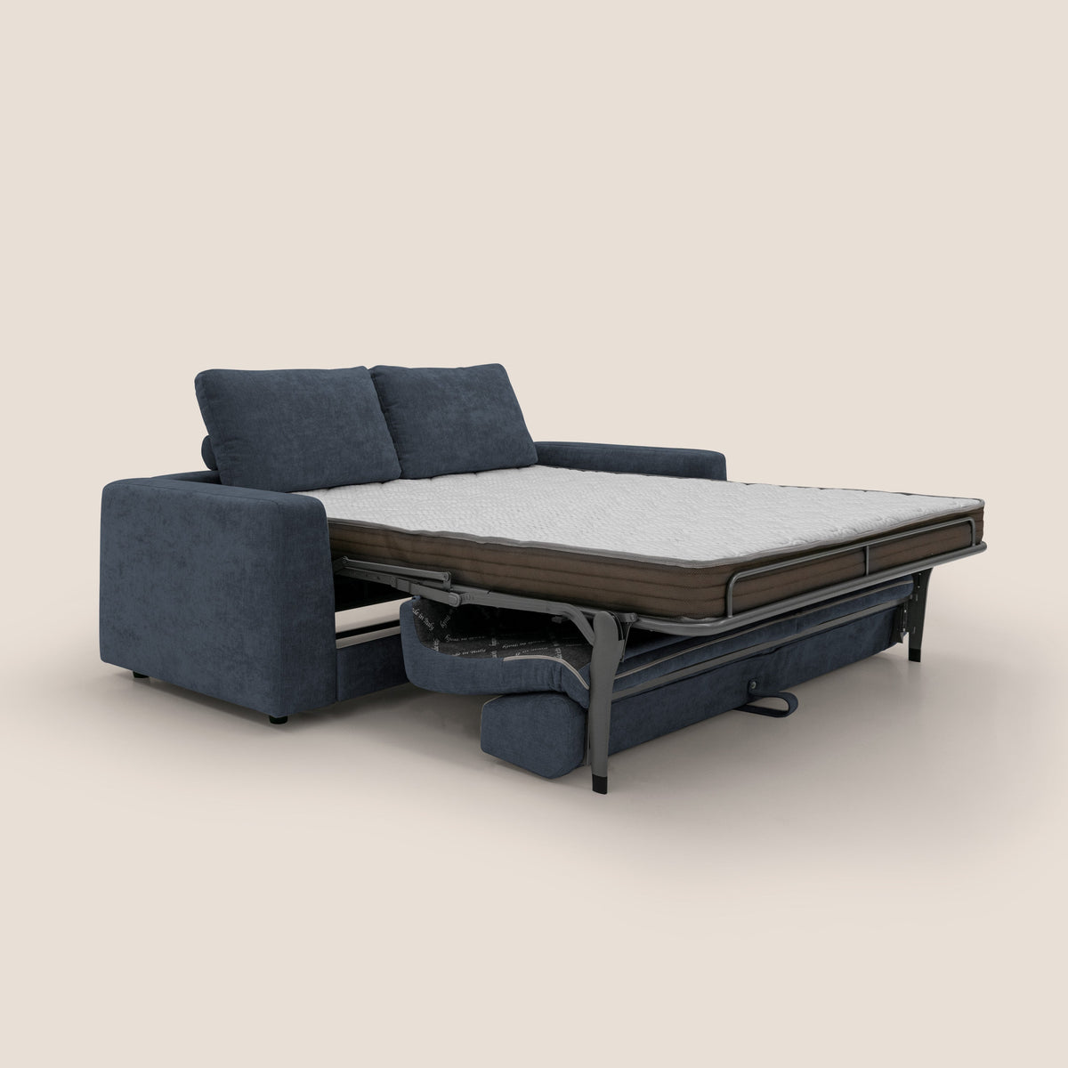 Freia Divano letto minimal materasso h15 cm con morbidi schienali in tessuto impermeabile T14 blu - divitt.sbs