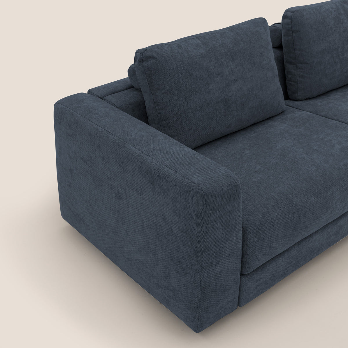 Freia Divano letto minimal materasso h15 cm con morbidi schienali in tessuto impermeabile T14 blu - divitt.sbs