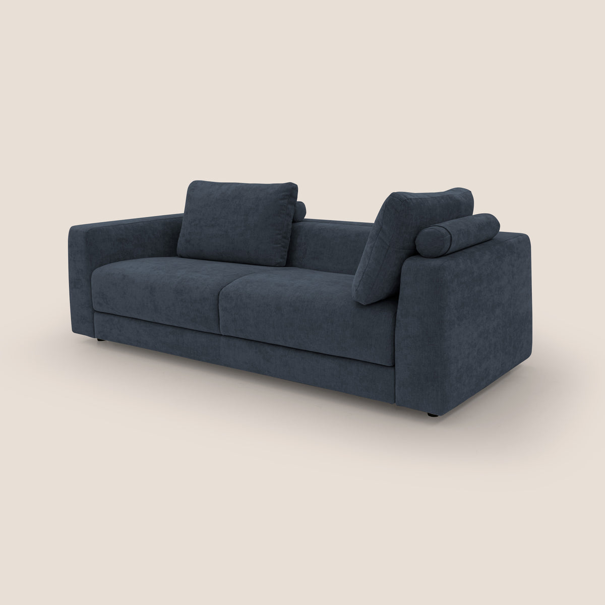 Freia Divano letto minimal materasso h15 cm con morbidi schienali in tessuto impermeabile T14 blu - divitt.sbs