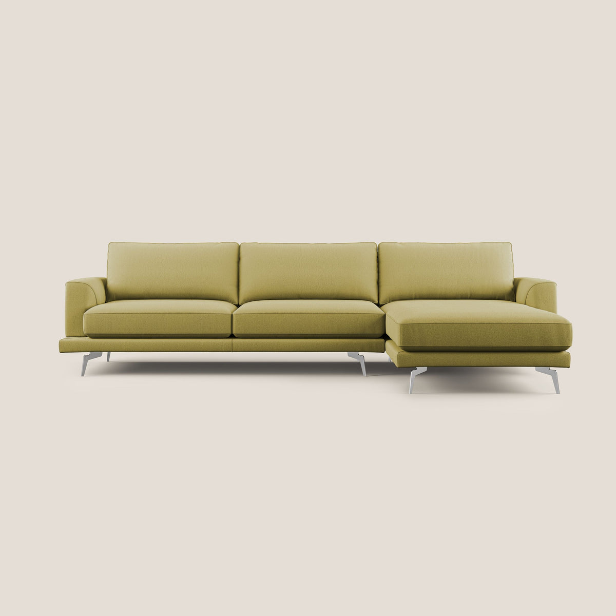 Dorian divano moderno angolare con penisola in tessuto morbido antimacchia T05 giallo - divitt.sbs