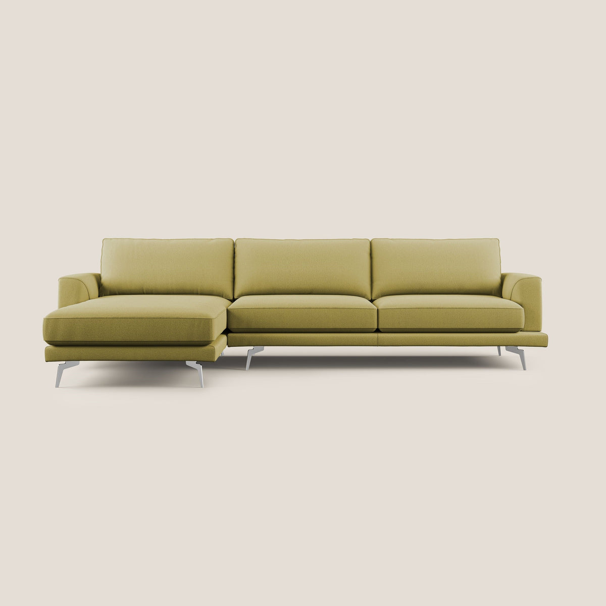 Dorian divano moderno angolare con penisola in tessuto morbido antimacchia T05 giallo - divitt.sbs
