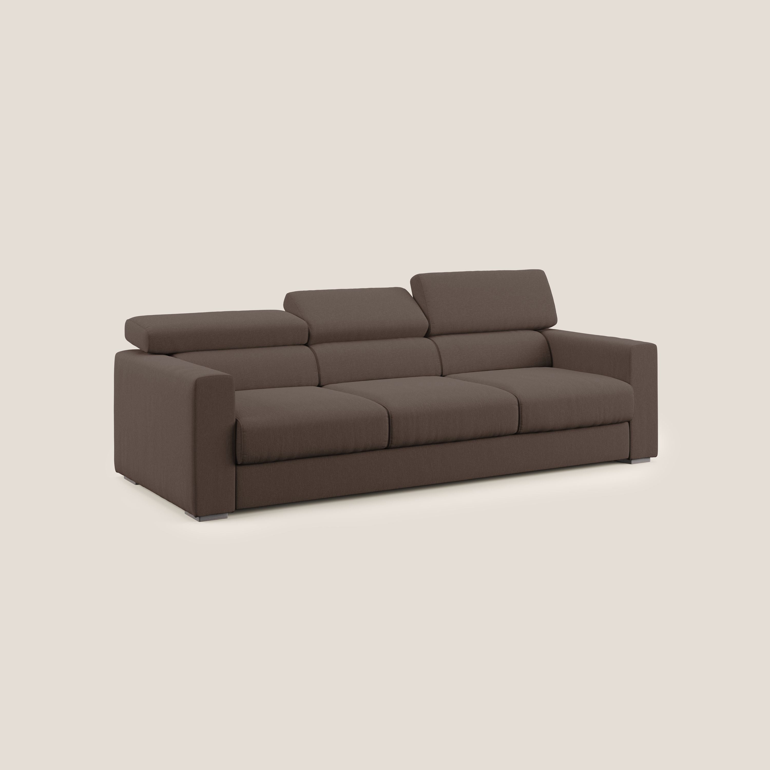 Dylan divano a 3 sedute con pouf estraibile poggiapiedi in tessuto simil cotone impermeabile T13 marrone - divitt.sbs