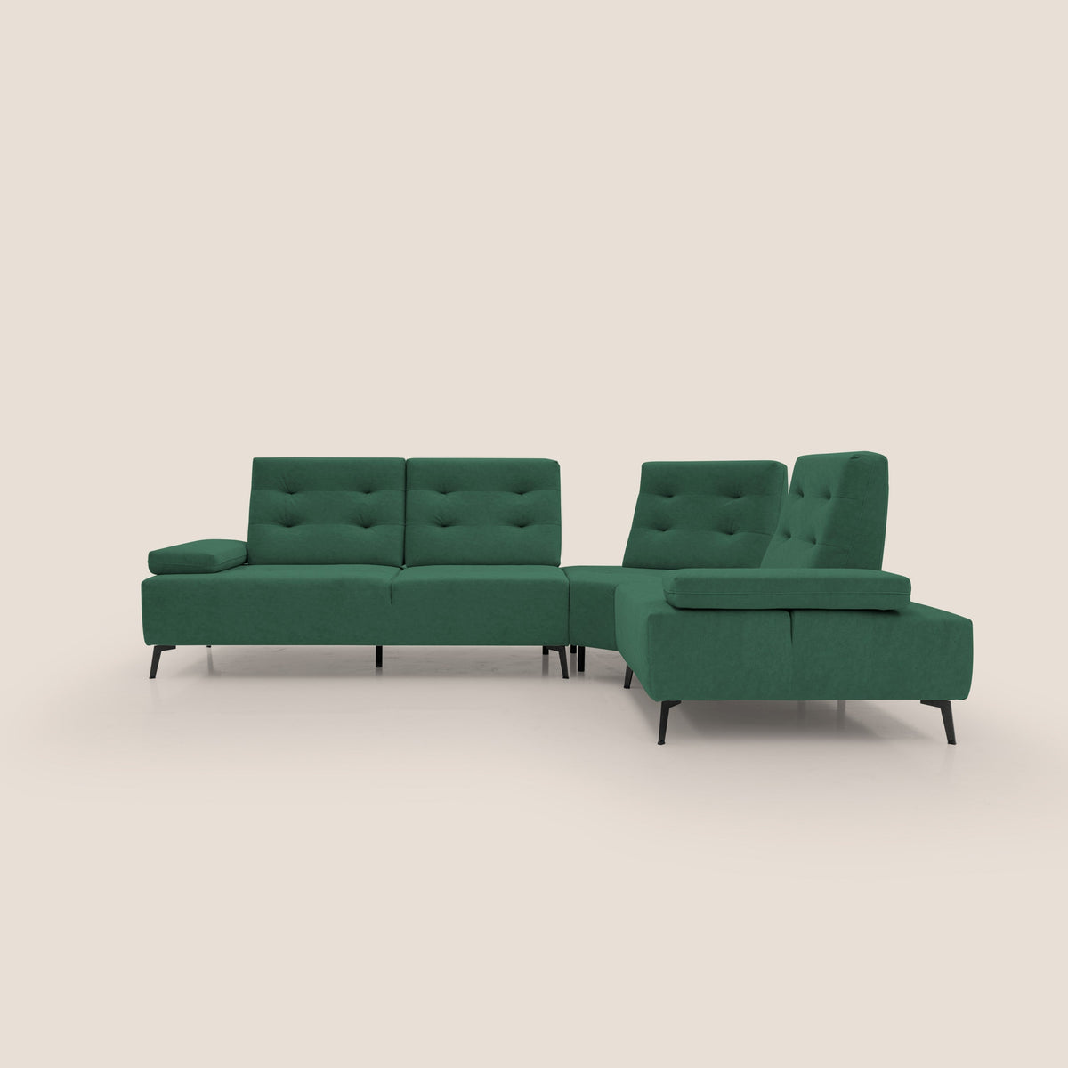 Lugano Divano angolare con schienali traslanti in microfibra effetto velluto T09 verde - divitt.sbs